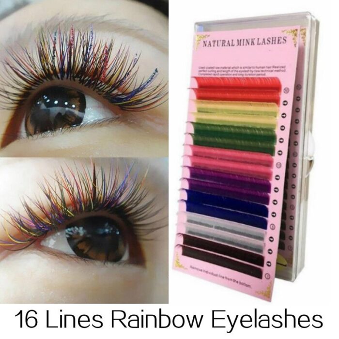 Linhas-16-8-Cores-Do-Arco-ris-Colorido-Extens-o-Dos-C-lios-Falso-Vison-Pestana Pestanas  coloridas NAGARAKU - Image 1